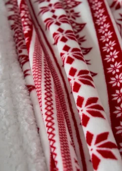 BHS Red Fair Isle Throw with Faux-Shearling Back