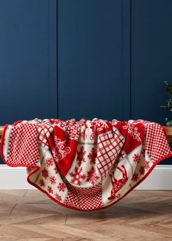 BHS Red Winter Patchwork Throw