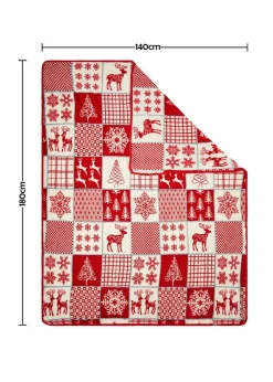BHS Red Winter Patchwork Throw