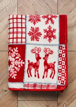 BHS Red Winter Patchwork Throw