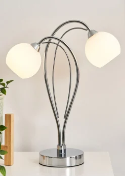 BHS Soni Table Lamp 2 Light Chrome (38cm x 31cm)