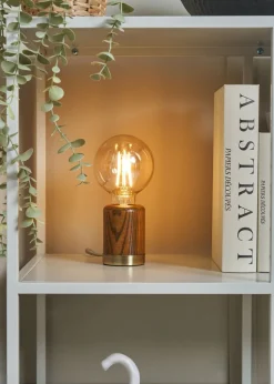 BHS Theo Wooden Table Lamp with Bulb (19.5cm x 9.5cm x 9.5cm)