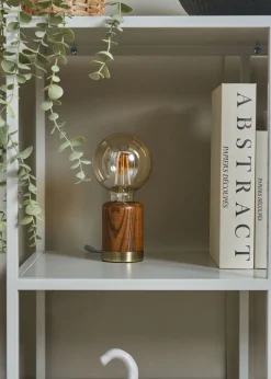 BHS Theo Wooden Table Lamp with Bulb (19.5cm x 9.5cm x 9.5cm)