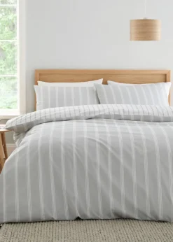 Bianca Fine Linens Ashford Stripe 200 Thread Count Cotton Percale Reversible Duvet Cover Set