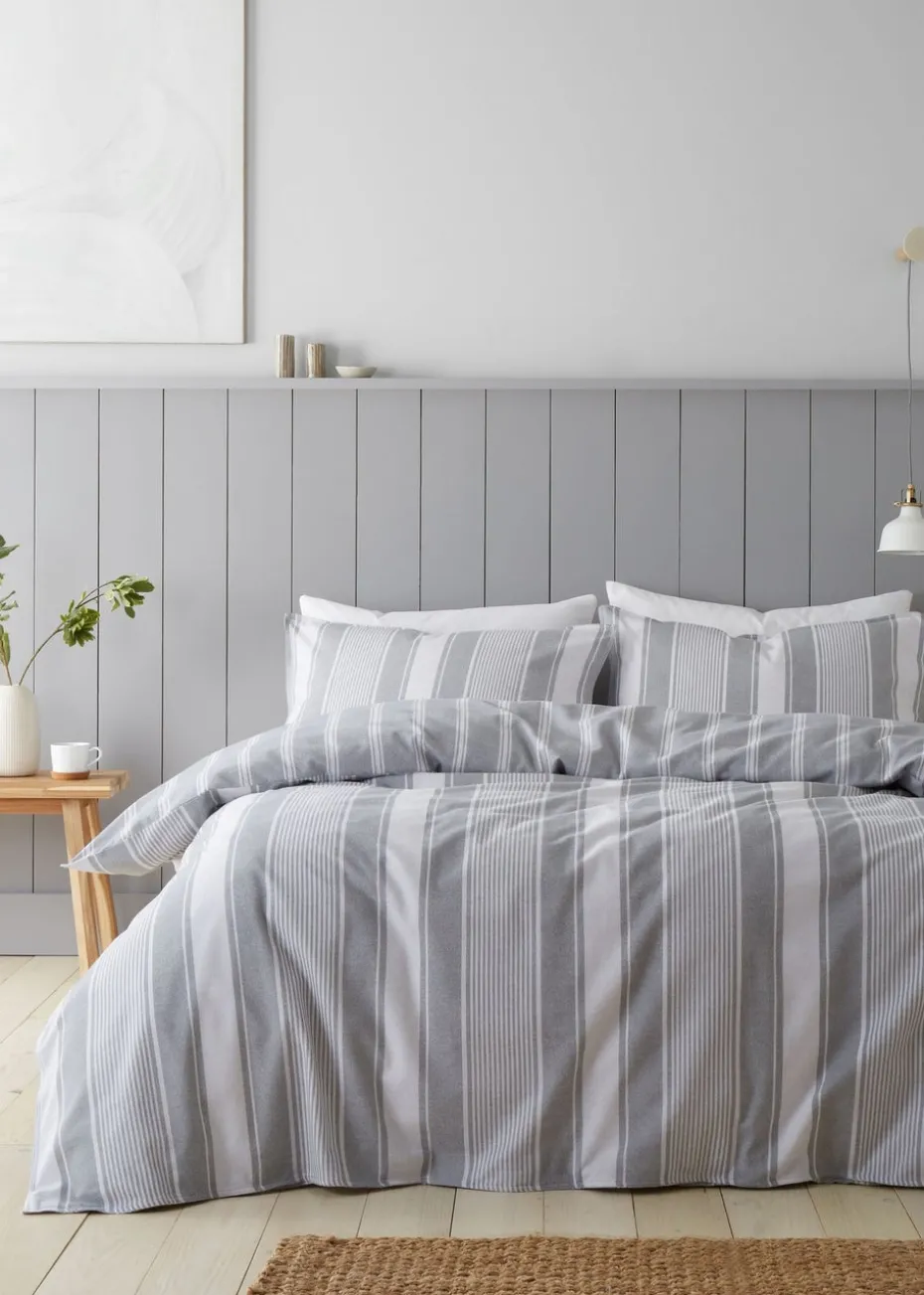 Bianca Fine Linens Brushed Cotton Ticking Stripe Reversible Duvet Cover Set