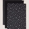 Black 3 Pack Mono Heart Print Tea Towel