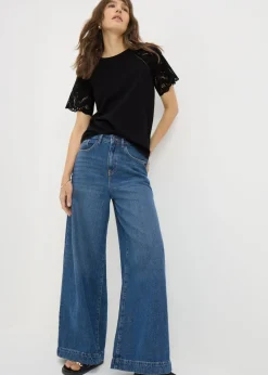 Black Broderie Raglan Sleeve T-Shirt