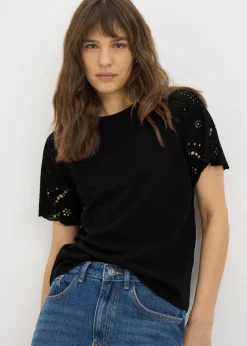 Black Broderie Raglan Sleeve T-Shirt