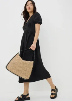 Black Button Midi Tea Dress