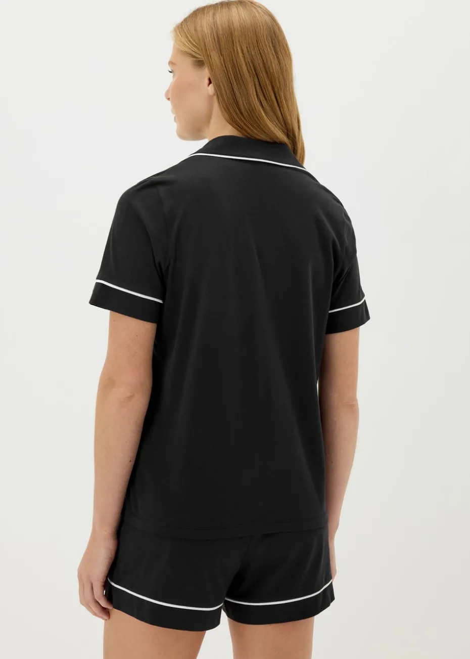 Black Button Up Shorts Pyjama Set