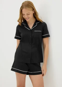 Black Button Up Shorts Pyjama Set