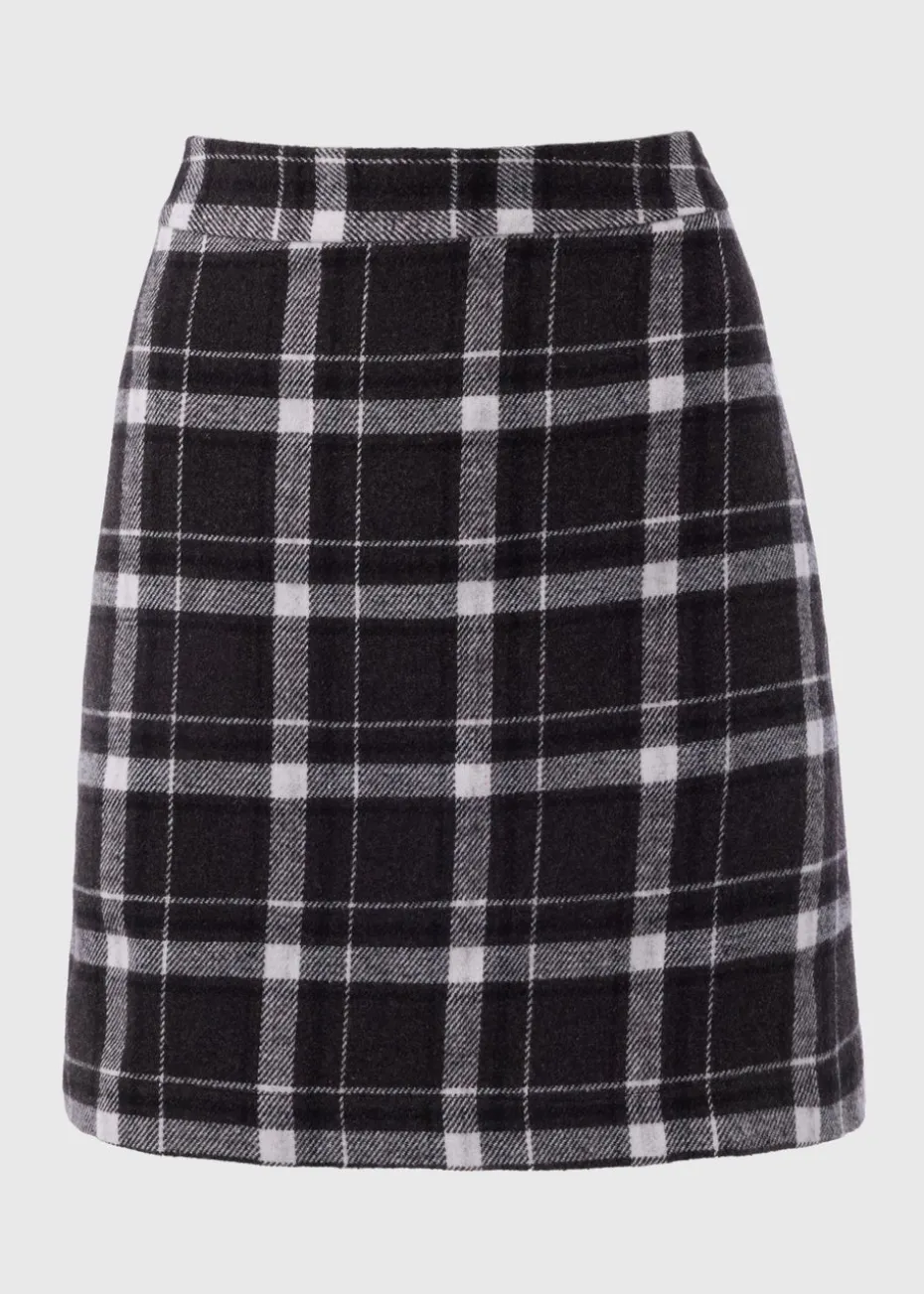 Black Check A Line Skirt
