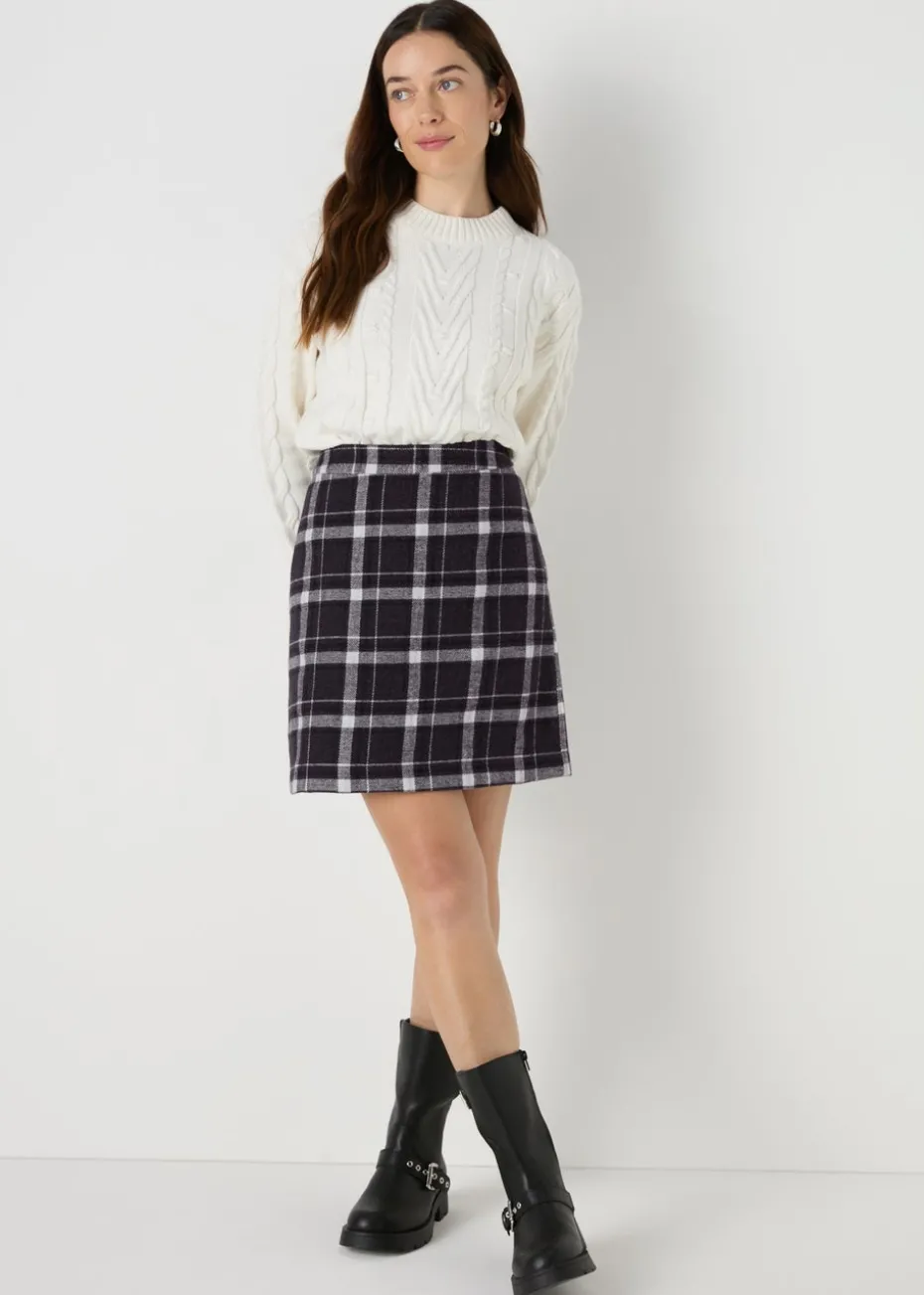 Black Check A Line Skirt