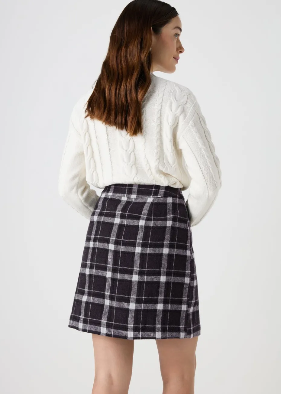 Black Check A Line Skirt