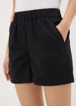 Black Cotton Paper Bag Shorts