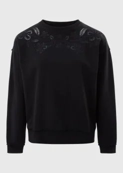 Black Cutout Floral Sweatshirt
