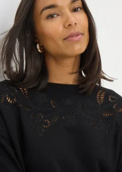 Black Cutout Floral Sweatshirt