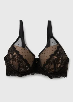 Black DD+ Spot Mesh Bra