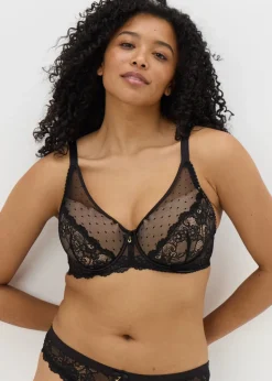 Black DD+ Spot Mesh Bra