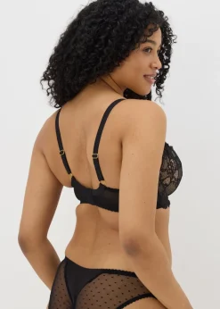 Black DD+ Spot Mesh Bra