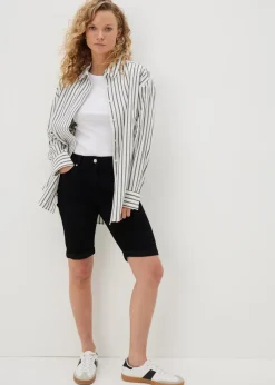 Black Denim Knee Length Shorts