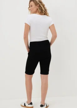 Black Denim Knee Length Shorts