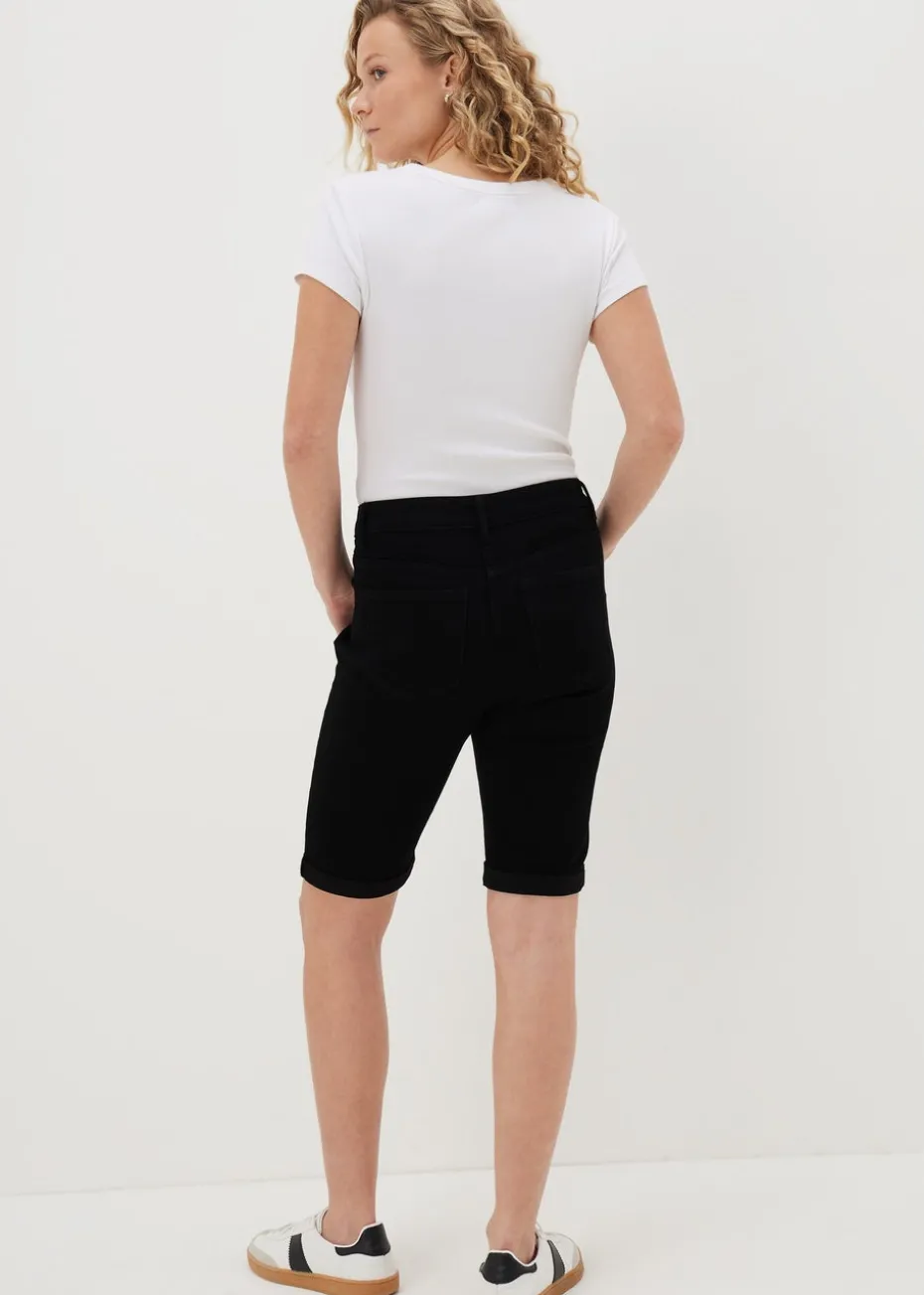 Black Denim Knee Length Shorts