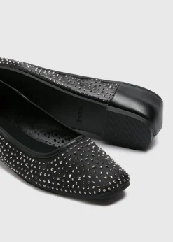 Black Diamante Mesh Ballet Flats