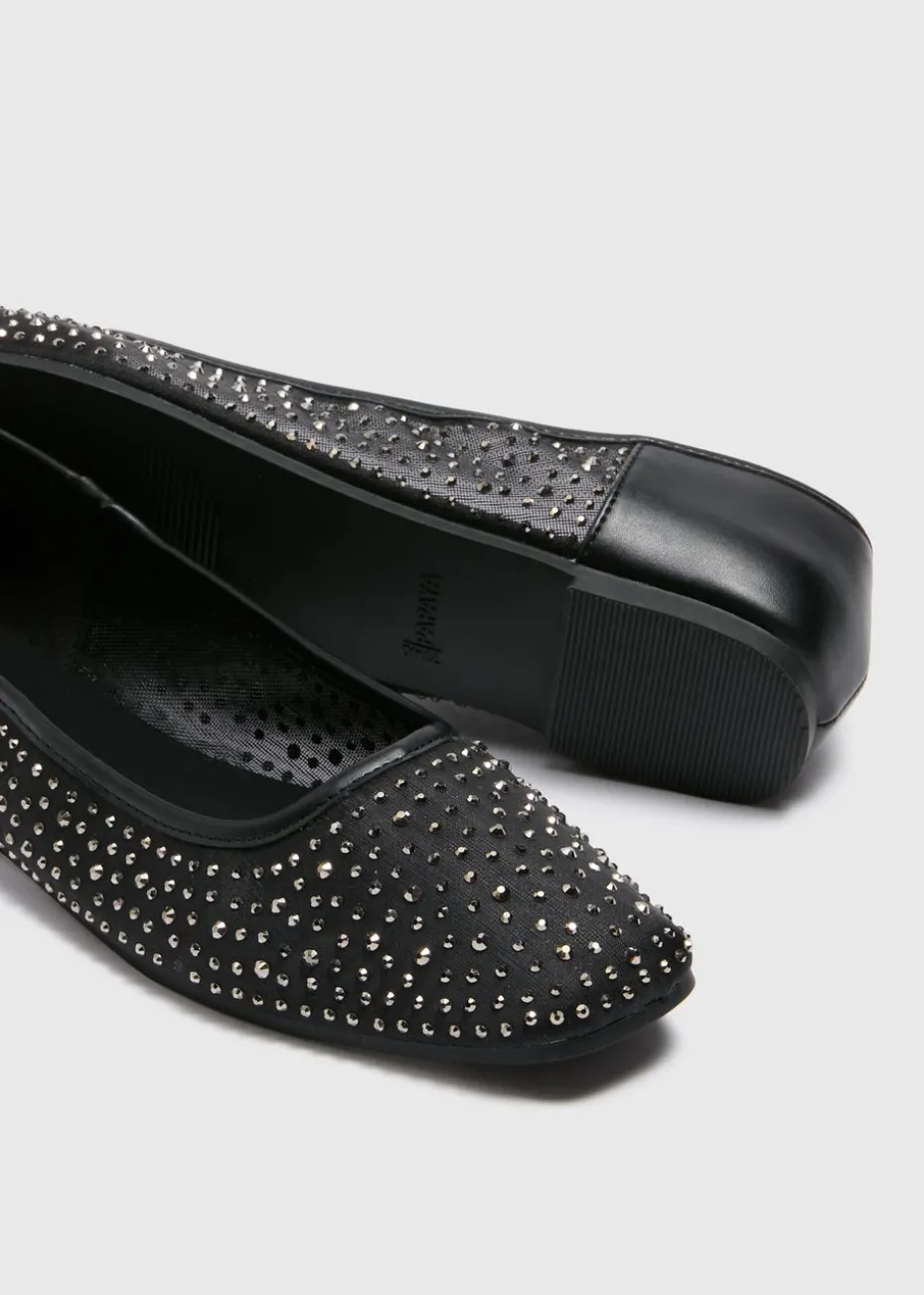 Black Diamante Mesh Ballet Flats