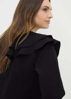 Black Double Ruffle Neck Blouse