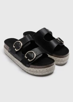 Black Double Strap Espadrille Sandals