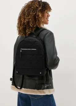 Black Faux Leather Backpack
