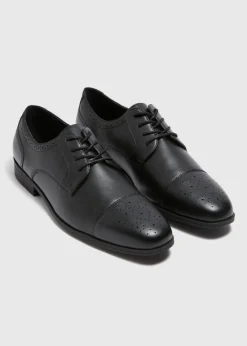 Black Faux Leather Brogue Shoes