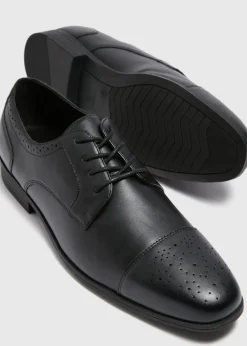 Black Faux Leather Brogue Shoes