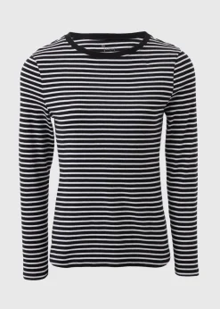 Black Fitted Long Sleeve Stripe Top