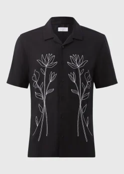 Black Floral Embroidered Shirt
