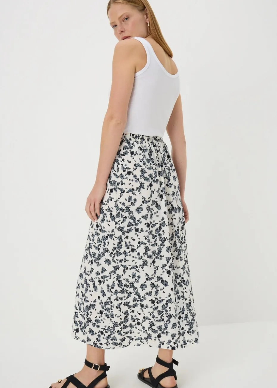 Black Floral Flared Hem Midaxi Skirt