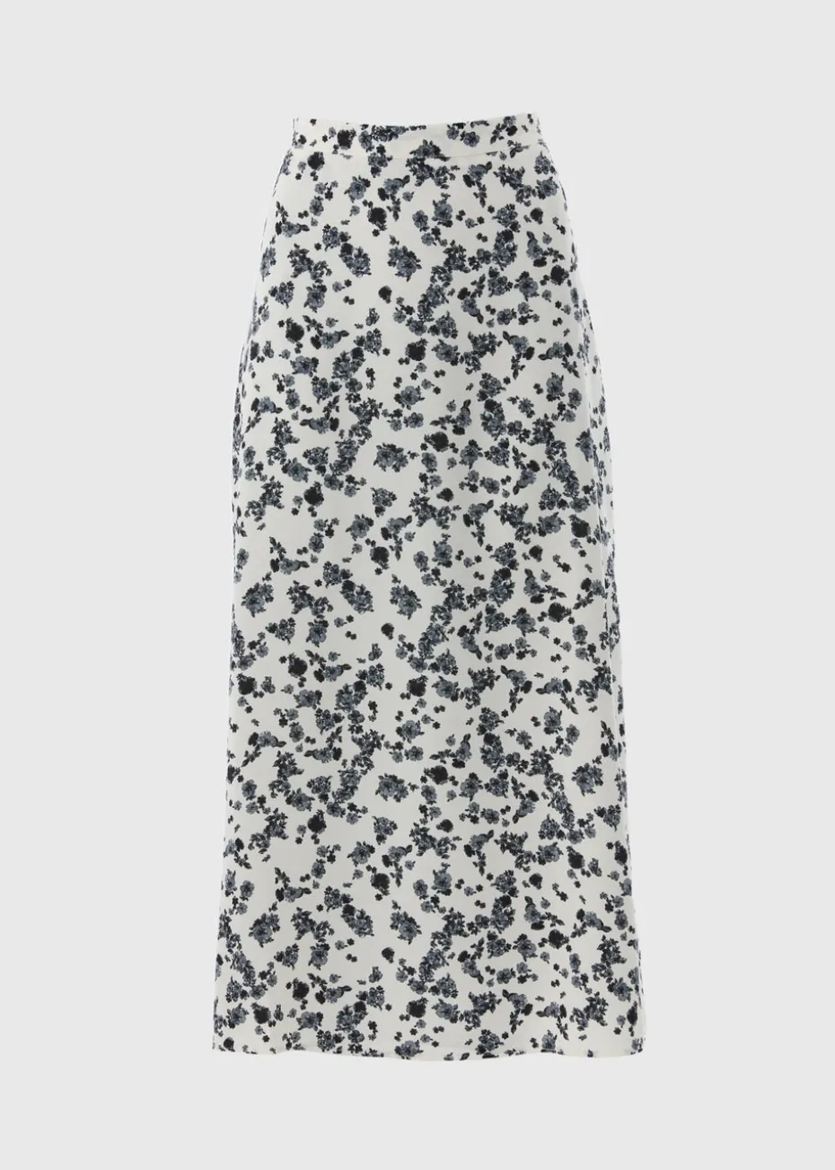 Black Floral Flared Hem Midaxi Skirt