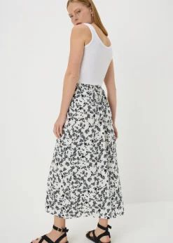 Black Floral Flared Hem Midaxi Skirt