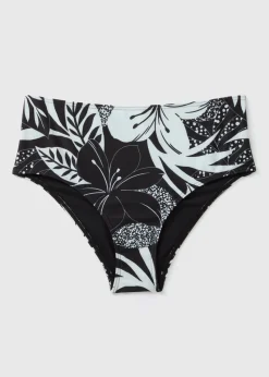 Black Floral High Waist Bikini Bottoms