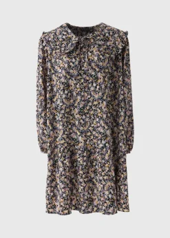 Black Floral Oversized Collar Mini Dress