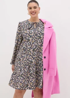 Black Floral Oversized Collar Mini Dress