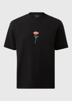 Black Flower Embroidered T-Shirt