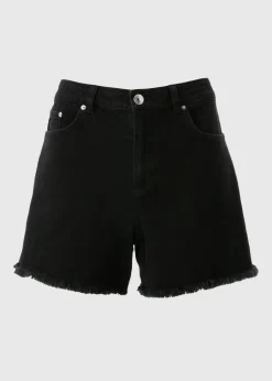 Black Frayed Hem Denim Shorts