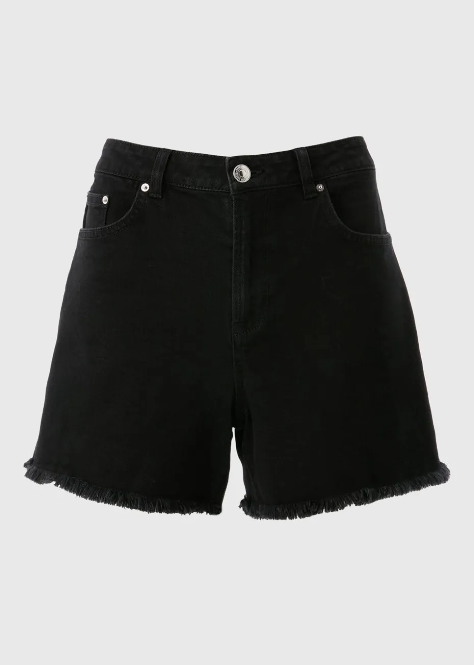 Black Frayed Hem Denim Shorts