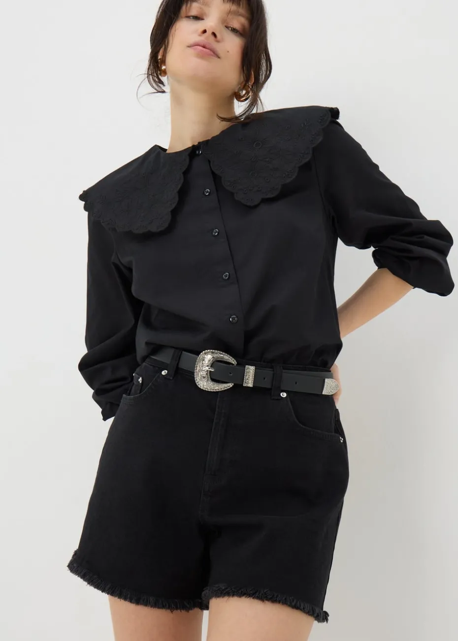 Black Frayed Hem Denim Shorts