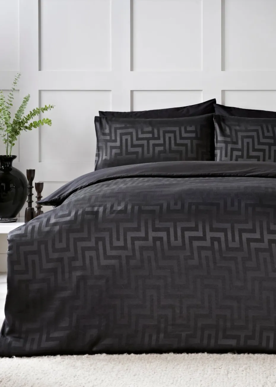Black Greek Key Jacquard Reversible Cotton Rich Duvet Cover