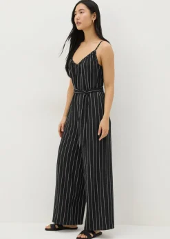 Black Jersey Stripe Wide Leg Jumpsuit