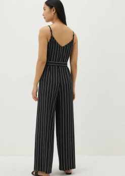 Black Jersey Stripe Wide Leg Jumpsuit
