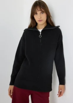 Black Knitted Half Zip Jumper